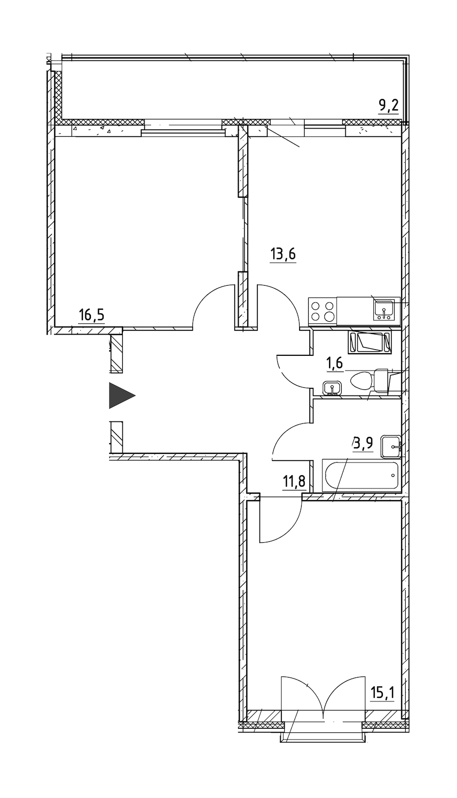 2-комнатная квартира 68 м², 8/8 эт., ЖК «Квартал Che»